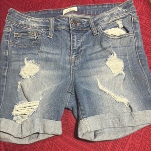 Cello Blue Distressed Jean Shorts with Cuffed Hem